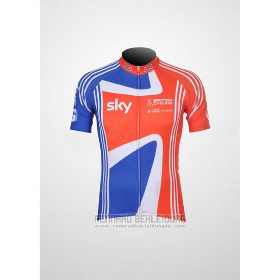 2012 Fahrradbekleidung Sky Champion Regno Unito Orange und Blau Trikot Kurzarm und Tragerhose